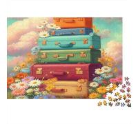 Vintage SuitcasesJigsaw Puzzle Box Kids Beginner Cognitive Stress Relief Toy Gift 1000 Pieces 70x50cm/1000pcs