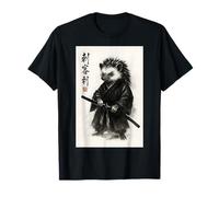 Vintage Sumi-e Ink Wash Bushido Warrior Hedgehog T-Shirt