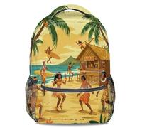 Vintage Summer Hula Dancer Surfer Print Backpack: Tropical Beach Style Daypack, Lightweight, Durable School Bookbag for Teens, Kids (print 4)