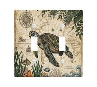 Vintage Summer Ocean Sea Turtle Decorative Light Switch Cover Plate 2 Gang Double Toggle, Nautical Coastal Sealife Electrical Switchplate, Tropical Electrical Faceplate for Bedroom Room