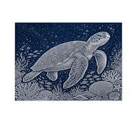 Vintage Summer Ocean Sea Turtle Jigsaw Puzzles for Adults 500 Piece, Navy Blue Nautical Sealife Wooden Puzzles, Underwater Printed Decorations for Entertainment Party