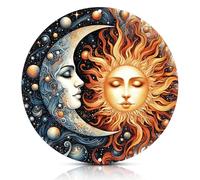 Vintage Sun And Moon Aluminum Wall Art, Classic Metal Wall Art, Elegant Celestial Decor, Retro Whimsical Decor, Round Tin Sign for Patio Outdoor & Wall Decoration, 8×8 Inch