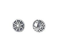 Vintage Sun Crescent Moon Asymmetrical Stud Earrings S925 Sterling Silver Antique Lucky Star Small Cartilage Tragus Statement Earring Piercing Studs Punk Cool Jewelry Gifts for Women Girls Men