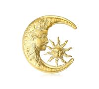 Vintage Sun Moon Brooch Pins for Women Men Gold-Tone Plated Stainless Steel Celestial Crescent Planet Lapel Pin for Dress Suit Coat Sweater Corsage Accessories Victorian Style Fashion Jewelry
