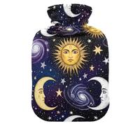Vintage Sun Moon Hot Water Bottles with Soft Velvet Cover Hot Water Bag for Neck, Shoulder and Menstrual Cramps Medium
