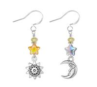 Vintage Sun Moon Star Dangle Earrings for Women,Boho Celestial Jewelry Asymmetric Drop Earrings Silver Retro Earrings Gifts, One Size, Crystal, Diamond
