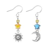 Vintage Sun Moon Star Dangle Earrings for Women,Boho Celestial Jewelry Asymmetric Drop Earrings Silver Retro Earrings Gifts, One Size, Crystal, Diamond