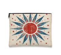 Vintage Sunburst Makeup Pouch, Red Blue Retro Starry Canvas Cosmetic Travel Bag for Women, Portable Small Zipper Organizer for Festivals and Holidays, Red, 7x9 Inch, Sunburst