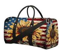 Vintage Sunflower American Flag Travel Duffel Bag Sports Tote Gym Bag Waterproof Tear-Resistant Carry On Overnight Bag Foldable Weekender Bag for Gym Travel Getaway Beach Sports