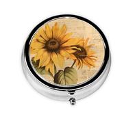 Vintage Sunflower Bee Small Pill Box 3 Compartment Portable Pill Box for Purse Pocket Yellow Floral Mini Medicine Organiser for Daily Vitamin Fish Oil Storage