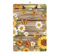 Vintage Sunflower Daisy Butterfly Acrylic Clipboard Portable Clipboard A4 Standard Size Clipboards Hardboard, 12.5 x 9 Inches Gold Clip, Gold12x9in