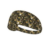 Vintage Sunflower Deer Skull Print Workout Headbands for Women - Non-Slip Stretchy Sweat Head Bands for Women Hair, Moisture Wicking Sweatband for Sports Running Tennis Athletic Gym Yoga