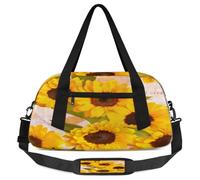 Vintage Sunflower Kids Overnight Duffle Bags for Girls Boys, Yellow Floral Lightweight Sports Gym Bag for Kids,Small Overnight Weekender Carry on Travel Bags Dance Bag, Vintage Sunflower, 18.5L x 7.8W