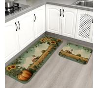 Vintage Sunflower Kitchen Mats for Floor, Rustic Farmhouse Cushioned Comfort Washable Non Slip Decor Rugs for Kitchen Sinks Laundryroom Bathroom 2PCS