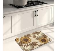 Vintage Sunflower Kitchen Mats for Floor, Rustic Floral Soft Mats, Cushioned Comfort Washable Non Slip Decor Rugs for Kitchen Sinks Laundryroom Bathroom 20x31 Inch