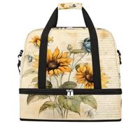Vintage Sunflower Paper Texture Foldable Travel Duffel Bag Expandable Gym Bag with Shoe Compartment Large Capacity Weekender Bag Carry On Tote Bag for Travel Sports Overnight Trips