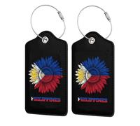 Vintage Sunflower Philippines Flag Luggage Tag for Suitcases PU Leather Baggage Bag Backpack Tags Decor with Privacy ID Label Address Card Protection for Men Women Travel Gift 4 PCS