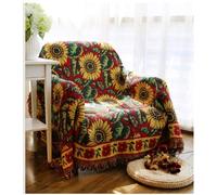 Vintage Sunflower Sofa Throw Blanket Jacquard Tassels Sofa Chair Cover Armchair Cover Couch Towel Cotton Warm Slipcover Table Cloth Carpet Bed Baby Blanket Double Side Camping Beach Blanket Decor