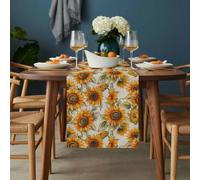 Vintage Sunflower Table Runner 13x60 inch Watercolor Flower Linen Texture Cotton Linen Dining Table Runner Ideal for Dresser Kitchen Coffee Tables - Machine Washable