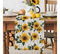 Vintage Sunflower Table Runner 13x60 Inches Long Greed Leaf Plant Rustic Wood Grain Botanical Cotton Linen Table Runner Burlap Style for Dinner Table Party Decor Tabletop Decorations