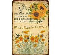 Vintage Sunflower Tin Sign What A Wonderful World Metal Poster Retro Plaque Wall Decor Gift For Garden Men Cave Garage Classroom Library Living Room Cinema 8x12 inch