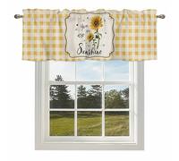 Vintage Sunflower Valances for Windows, Yellow Plaid You Are My Sunshine Country Rod Pocket Valance Short Window Treatments Curtains for Kitchen Bathroom Bedroom Decor, 60 x 18 Inches