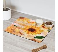 Vintage Sunflowers Butterflies Pet Feeding Mat for Cat Dog Water Bowl Food Mats Flowers Sunflowers Pet Feeding Mats Absorbent Nti-Slip Contain Spills Protects Floors Placemat 60.9 x 81.2 cm