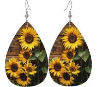 Vintage Sunflowers Christmas Green Leaves Leather Teardrop Earrings For Women Holiday Decorations