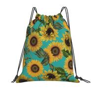 Vintage Sunflowers On Teal Water Drawstring Backpack Resistant String Bag for Women Men Sports Gym Sackpack