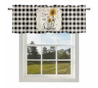 Vintage Sunflowers Valances for Windows, Black Plaid You Are My Sunshine Country Rod Pocket Valance Short Window Treatments Curtains for Kitchen Bathroom Bedroom Decor, 42 x 18 Inches