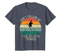 Vintage Sunset Don't Follow Me I Do Stupid Things Ski T-Shirt, Youth, Heather Blue, 2T