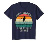 Vintage Sunset Don't Follow Me I Do Stupid Things Ski T-Shirt, Youth, Navy Blue, 2T