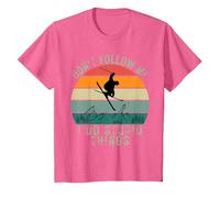 Vintage Sunset Don't Follow Me I Do Stupid Things Ski T-Shirt, Youth, Pink Heather, Large