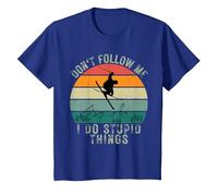 Vintage Sunset Don't Follow Me I Do Stupid Things Ski T-Shirt, Youth, Royal Blue, Medium