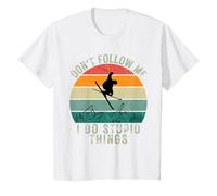 Vintage Sunset Don't Follow Me I Do Stupid Things Ski T-Shirt, Youth, White, 3T