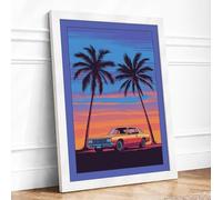 Vintage Sunset Drive Retro Framed Wall Art Print A2 (59.4×42cm) White, Wall Decor for Living Room, Bedroom, Office & Home, Ready to Hang, Art Gift