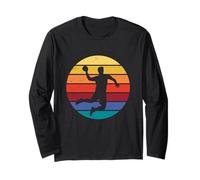 Vintage Sunset Handball Player Throwing Shot. Retro Sport Long Sleeve T-Shirt