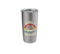 Vintage Sunset Level 7 Unlocked Gamer 7th Birthday Graphic Stainless Steel Insulated Tumbler