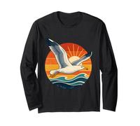 Vintage Sunset Seagull Ocean Wave Beach Art Long Sleeve T-Shirt