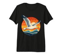 Vintage Sunset Seagull Ocean Wave Beach Art Premium T-Shirt