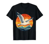 Vintage Sunset Seagull Ocean Wave Beach Art T-Shirt
