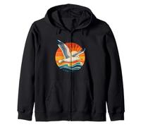 Vintage Sunset Seagull Ocean Wave Beach Art Zip Hoodie