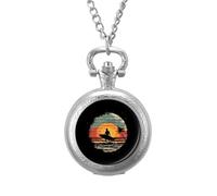 Vintage Sunset Surfing Vintage Pocket Watch with Chain Arabic Numerals Scale Quartz Pocket Watches Gifts for Men Women