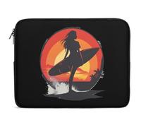 Vintage Sunset Surfing Women with Surfboard Laptop Case Sleeve Bag 15inch Durable Shockproof Protective Computer Carrying Cover Briefcase