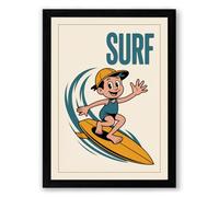 Vintage Surf Joy Retro Framed Wall Art Print A4 (29.7×21cm) Black, Wall Decor for Living Room, Bedroom, Office & Home, Ready to Hang, Art Gift