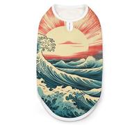 Vintage Surf Sea Waves with Sun Dog Shirt Coats Pullover Cat Clothing Pet Costume Vest for Small Medium Dogs