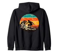Vintage Surfer Sunset Wave Retro Beach Ocean Silhouette Zip Hoodie