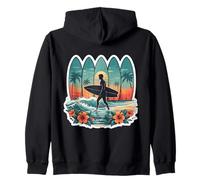 Vintage Surfer Surf Boards Retro Surfing Sunset Beach Wave Zip Hoodie