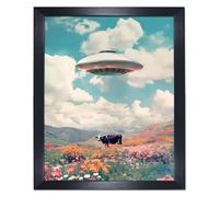 vintage surreal UFO art black framed eclectic trippy room home decor,framed wall art for living room decor aesthetic poster frame 08x10in