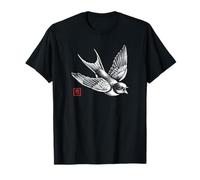 Vintage Swallow Kanji Stamp Design, Japanese Minimalist Bird T-Shirt
